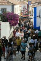 de middeleeuws markt van obidos, Portugal is een evenement van historisch animatie vulling het met kleur, muziek, ruikt en periode kostuums van de midden- leeftijden foto