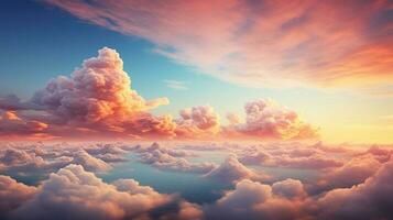 mooi esthetisch natuur landschap met zee van cumulus wolken in de lucht Bij schemering foto