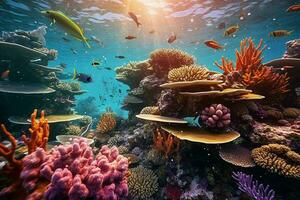 onderwater- visie met vis koralen rif en mooi verscheidenheid van marinier leven foto