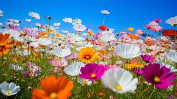 natuur bloemen achtergrond in vroeg zomer. kleurrijk natuurlijk voorjaar landschap met met bloemen, zacht selectief focus, generatief ai illustratie foto