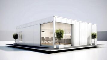 mobiel kantoor gebouwen of houder plaats kantoor voor bouw plaats. Verzending container. portable huis en kantoor hutten, generatief ai illustratie foto