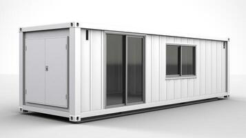 mobiel kantoor gebouwen of houder plaats kantoor voor bouw plaats. Verzending container. portable huis en kantoor hutten, generatief ai illustratie foto