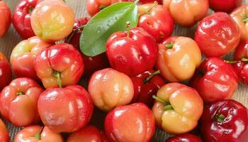 dichtbij omhoog van vers acerola kers fruit foto