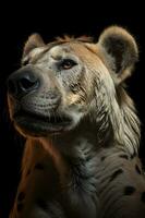 foto van hyena Aan zwart achtergrond. generatief ai