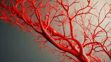 3d illustratie mockup van de menselijk orgaan systemen, bloedsomloop, spijsvertering, rood en wit bloedcellen met wazig achtergrond. medisch onderwijs concept, generatief ai illustratie foto