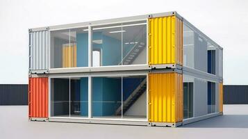 mobiel kantoor gebouwen of houder plaats kantoor voor bouw plaats. Verzending container. portable huis en kantoor hutten, generatief ai illustratie foto