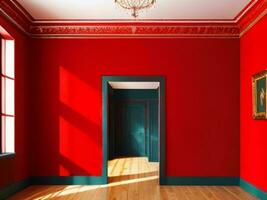 rood kamer, huis leven, muur. ai generatief foto