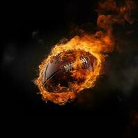 vliegend Amerikaans Amerikaans voetbal bal met brand vlam trails foto