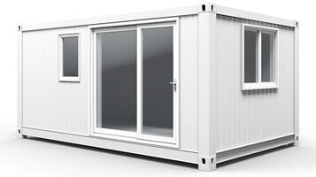 mobiel kantoor gebouwen of houder plaats kantoor voor bouw plaats. Verzending container. portable huis en kantoor hutten, generatief ai illustratie foto