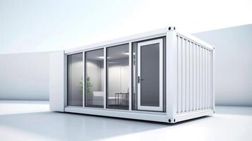 mobiel kantoor gebouwen of houder plaats kantoor voor bouw plaats. Verzending container. portable huis en kantoor hutten, generatief ai illustratie foto