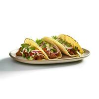 voedsel fotografie van taco's Aan bord geïsoleerd Aan wit achtergrond. generatief ai foto