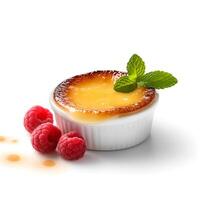 foto van creme brulee met bessen geïsoleerd Aan wit achtergrond. gemaakt door generatief ai