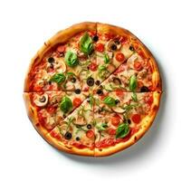 voedsel fotografie van pizza geïsoleerd Aan wit achtergrond. generatief ai foto