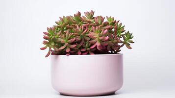 foto van sedum in minimalistische pot net zo kamerplant voor huis decoratie geïsoleerd Aan wit achtergrond. generatief ai