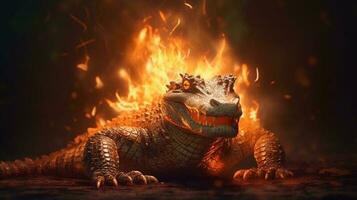 krokodil met brand illustratie foto