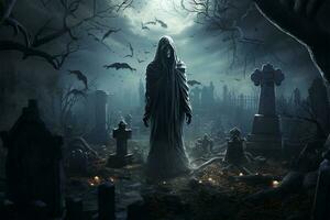 nacht eng geest in begraafplaats foto