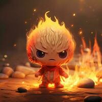 schattig 3d boos karakter met brand illustratie foto