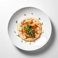 voedsel fotografie van risotto Aan bord geïsoleerd Aan wit achtergrond. generatief ai foto