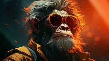 aap in zonnebril, detailopname gezicht. ai gegenereerd foto