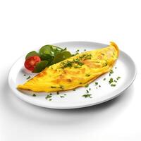 voedsel fotografie van omelet Aan bord geïsoleerd Aan wit achtergrond. generatief ai foto