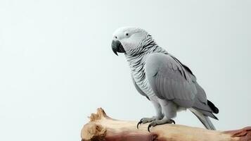 foto van een Afrikaanse grijs parro vogel Aan wit achtergrond