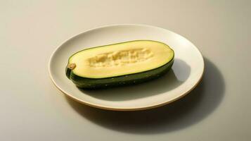 foto van courgette gesneden Aan bord geïsoleerd Aan wit achtergrond