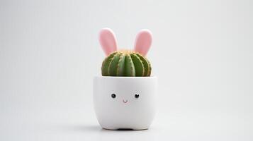 foto van versierd cactus met konijn oren net zo kamerplant in minimalistische pot. generatief ai