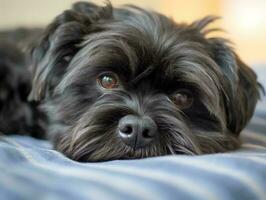 portret van affenpinscher aan het liegen Aan bed foto