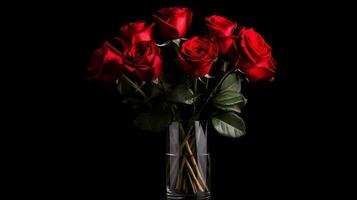 foto van roos bloemen in minimalistische vaas net zo kamerplant voor huis decoratie Aan zwart achtergrond. generatief ai