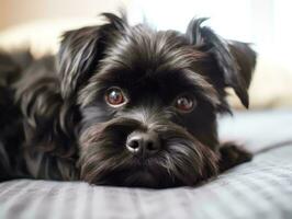 portret van affenpinscher aan het liegen Aan bed foto