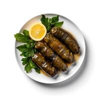 foto van dolma Aan bord geïsoleerd Aan wit achtergrond. gemaakt door generatief ai