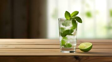 voedsel fotografie van mojito Aan houten tafel. generatief ai foto