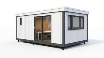 mobiel kantoor gebouwen of houder plaats kantoor voor bouw plaats. Verzending container. portable huis en kantoor hutten, generatief ai illustratie foto