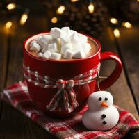 een verbazingwekkend foto van fijnproever heet cacao in een mooi Kerstmis mok
