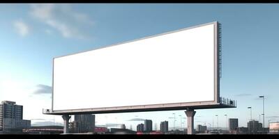 generatief ai, realistisch straat groot aanplakbord bespotten omhoog blanco voor presentatie reclame. buitenshuis teken blanco in de futuristische stad, bedrijf concept. foto