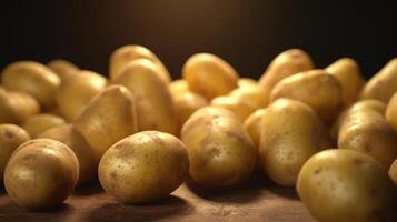 generatief ai, dichtbij omhoog vers biologisch geheel aardappel achtergrond. boeren markt groente foto