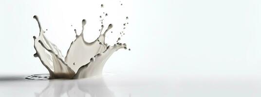 generatief ai, vloeiende vloeistof met spatten in wit kleur. glanzend romig melk vloeistof banier, 3d effect, modern macro fotorealistisch abstract achtergrond illustratie foto