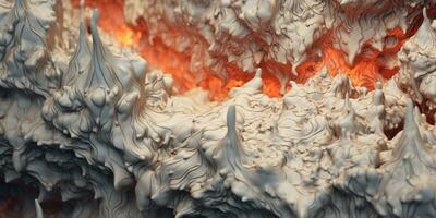 generatief ai, gedetailleerd detailopname heet wit en grijs lava stromen, magma structuur van vulkanisch achtergrond. foto