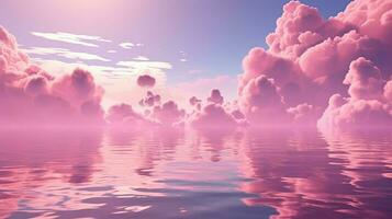 generatief ai, roze magenta fantastisch wolken, lucht en landschap. teder kleuren en met helder lichten foto