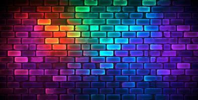 steen muur patroon achtergrond met kleurrijk futuristische neon lichten. generatief ai foto