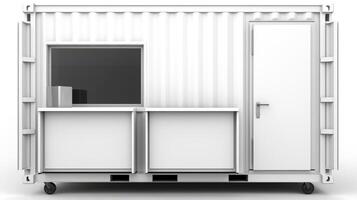 interieur van mobiel houder plaats kantoor voor bouw plaats. Verzending container. portable huis en kantoor hutten, generatief ai illustratie foto