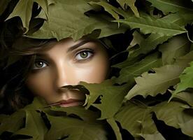 vrouw portret in herfst bladeren foto