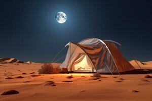 tent met de maan schijnend in de nacht lucht foto