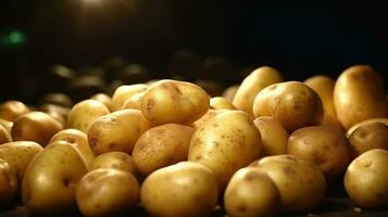 generatief ai, dichtbij omhoog vers biologisch geheel aardappel achtergrond. boeren markt groente foto