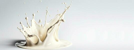 generatief ai, vloeiende vloeistof met spatten in wit kleur. glanzend romig melk vloeistof banier, 3d effect, modern macro fotorealistisch abstract achtergrond illustratie foto