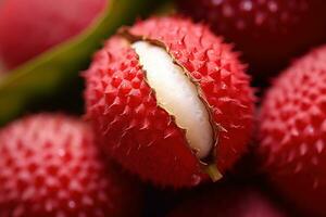 generatief ai, macro vers sappig van lychee fruit achtergrond. detailopname foto, zomer Thailand voedsel. foto