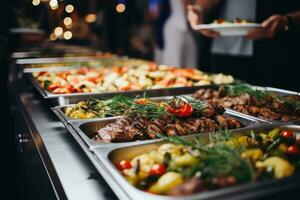 catering buffet voedsel binnen- in restaurant met gegrild vlees. foto