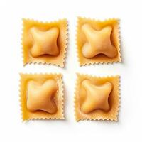 ravioli pasta geïsoleerd Aan wit achtergrond top visie foto