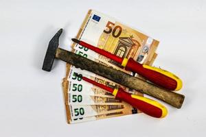 van 50 eurobankbiljetten met uitrustingsstukken foto