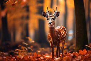 braak hert in herfst Woud foto